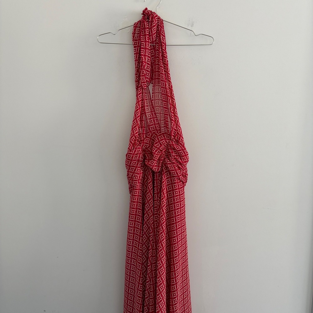 Connected Petite Red Geometric Print Halter Maxi Dress 10P